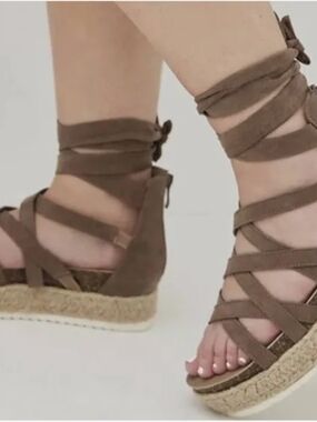 torrid Taupe Strappy Lace-Up Espadrille Sandals